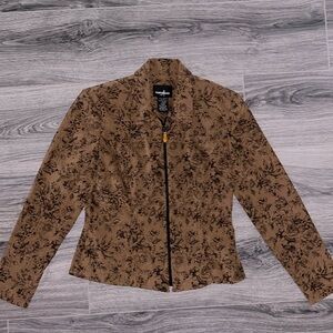 Brown floral shoulder padded soft jacket. Size 6
